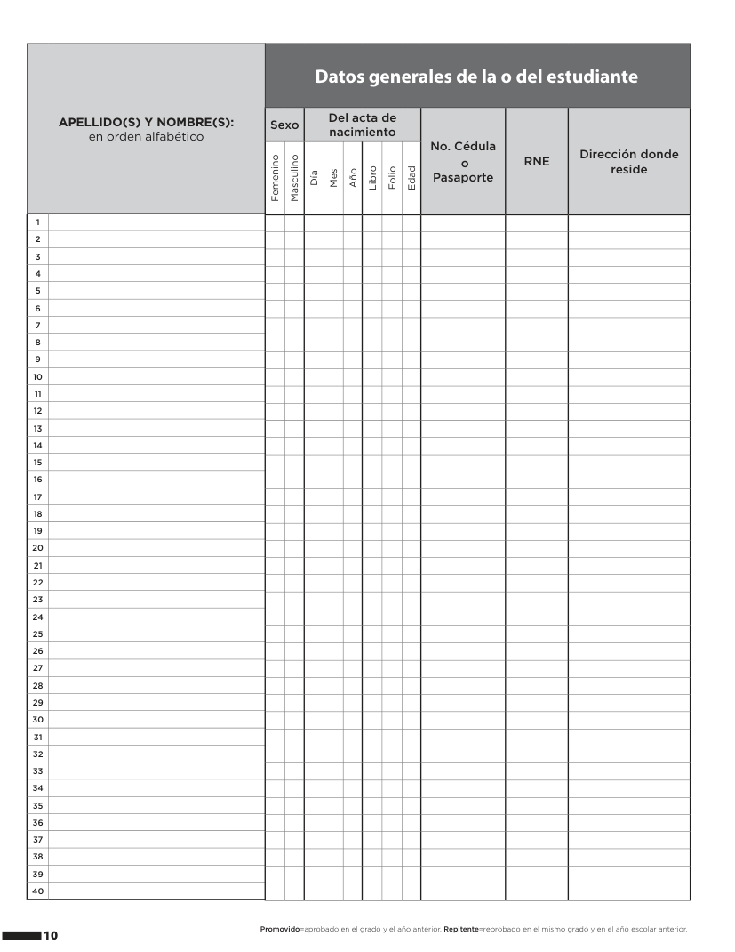 Hoja de datos del registro de grado